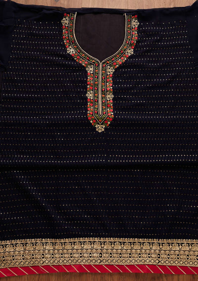 Navy Blue Threadwork Georgette Designer Semi-Stitched Salwar Suit - Koskii