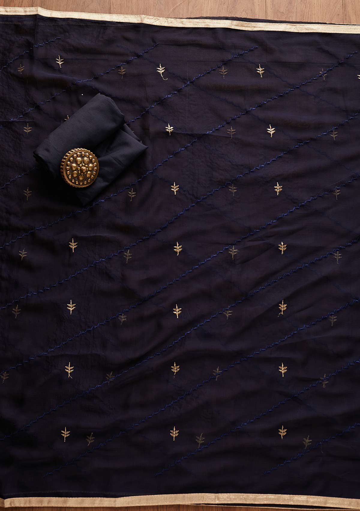 Navy Blue Threadwork Georgette Designer Unstitched Salwar Suit - Koskii