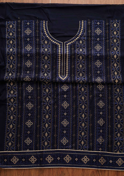 Navy Blue Threadwork Georgette Designer Unstitched Salwar Suit - Koskii