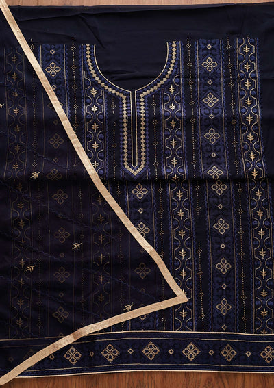 Navy Blue Threadwork Georgette Designer Unstitched Salwar Suit - Koskii