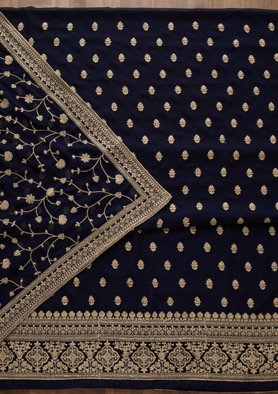Navy Blue Threadwork Georgette  Unstitched Salwar Suit - Koskii