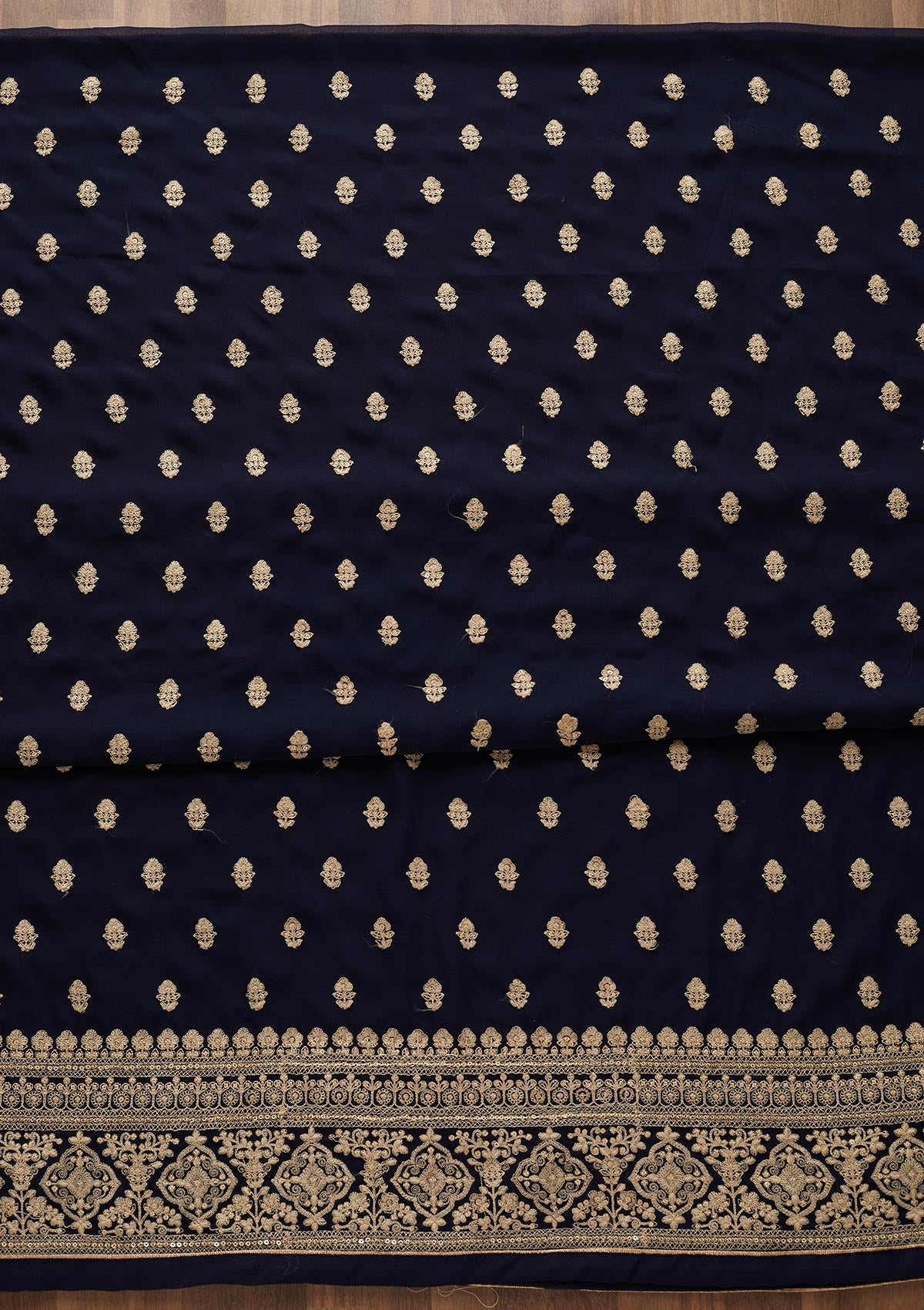 Navy Blue Threadwork Georgette  Unstitched Salwar Suit - Koskii
