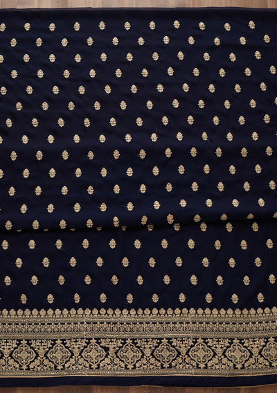 Navy Blue Threadwork Georgette  Unstitched Salwar Suit - Koskii