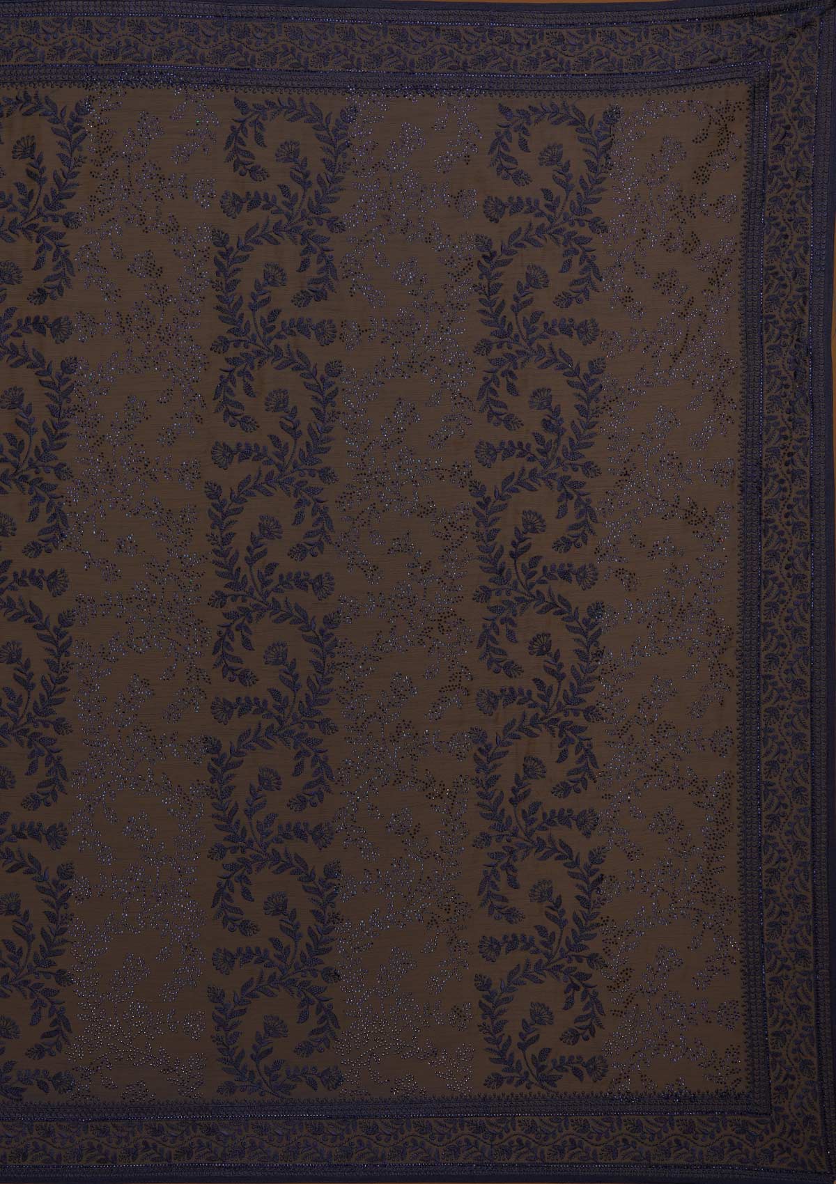 Navy Blue Threadwork Georgette Designer Saree - Koskii