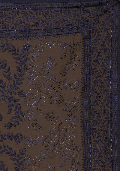 Navy Blue Threadwork Georgette Designer Saree - Koskii
