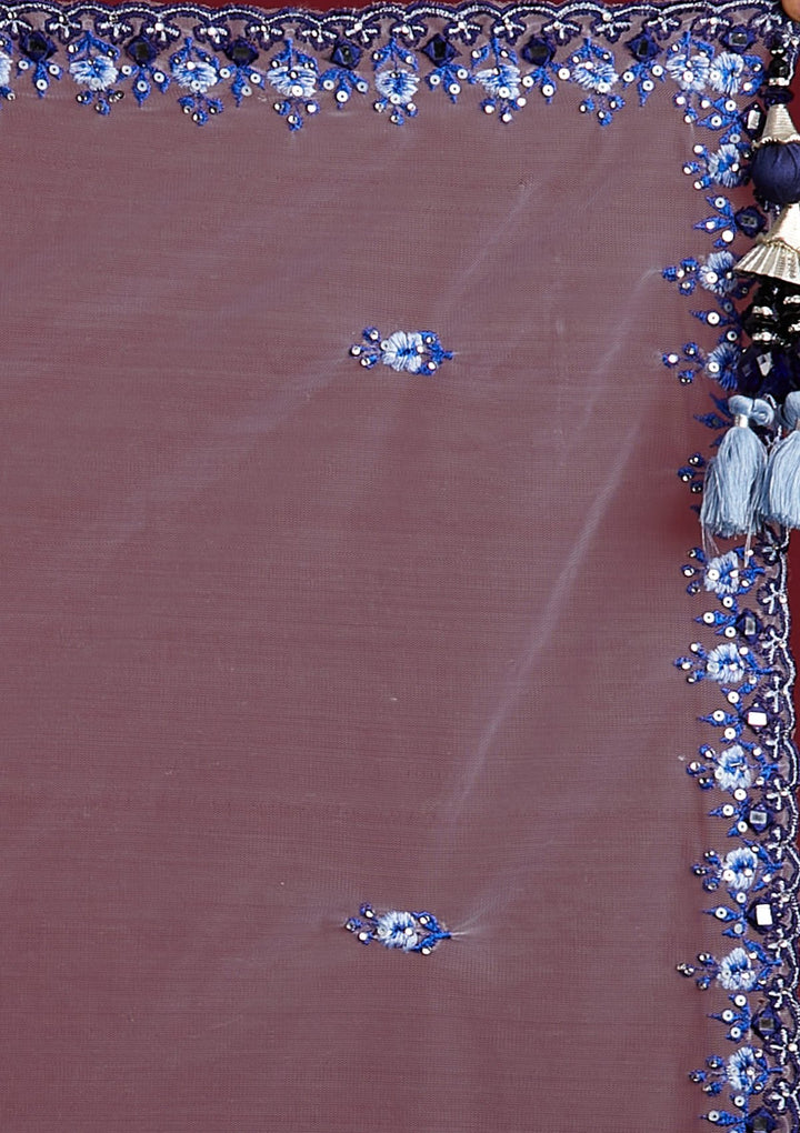 Navy Blue Threadwork Raw Silk Designer Lehenga - koskii