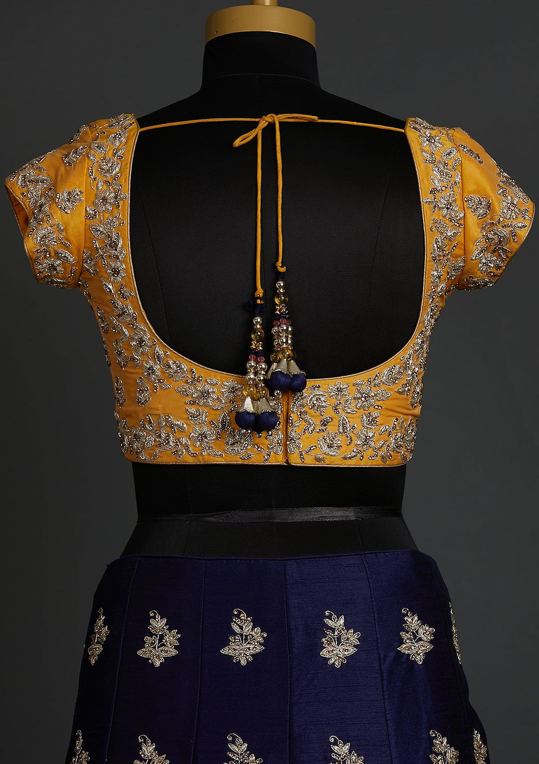 Navy Blue Zardosi Raw Silk Designer Lehenga - koskii