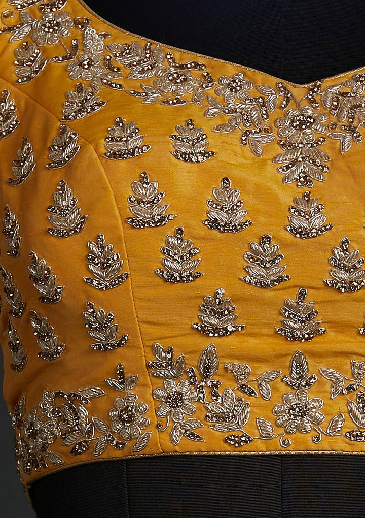 Navy Blue Zardosi Raw Silk Designer Lehenga - koskii