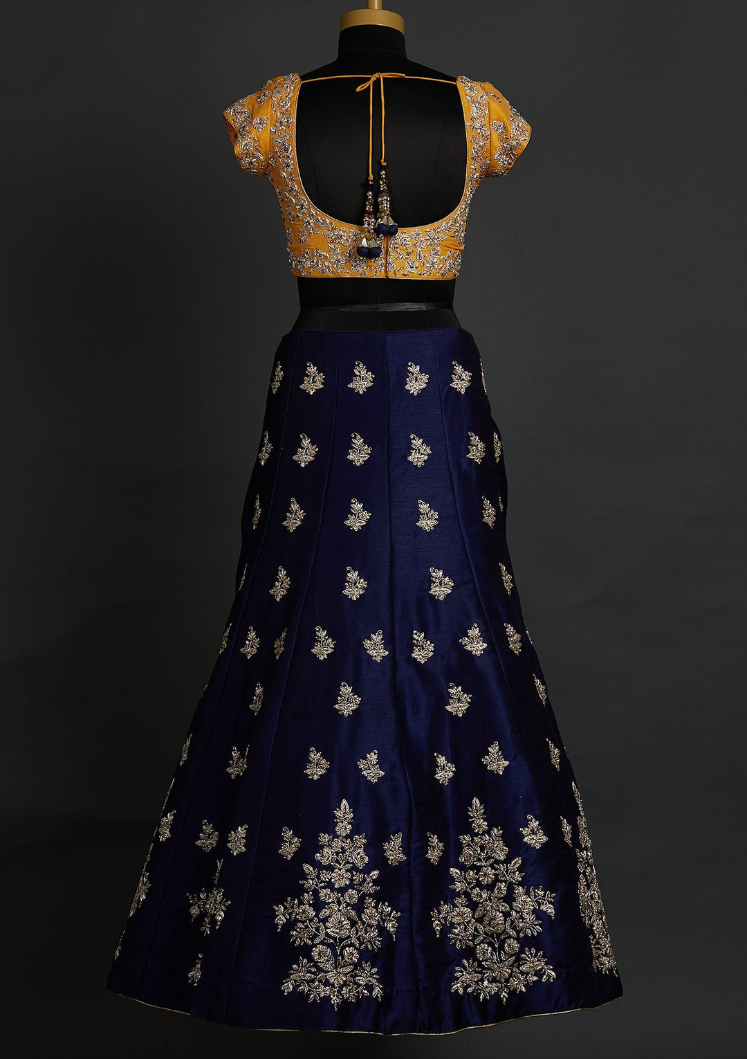 Navy Blue Zardosi Raw Silk Designer Lehenga - koskii