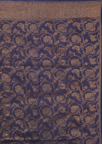 Navy Blue Zariwork Art Silk Designer Saree - Koskii