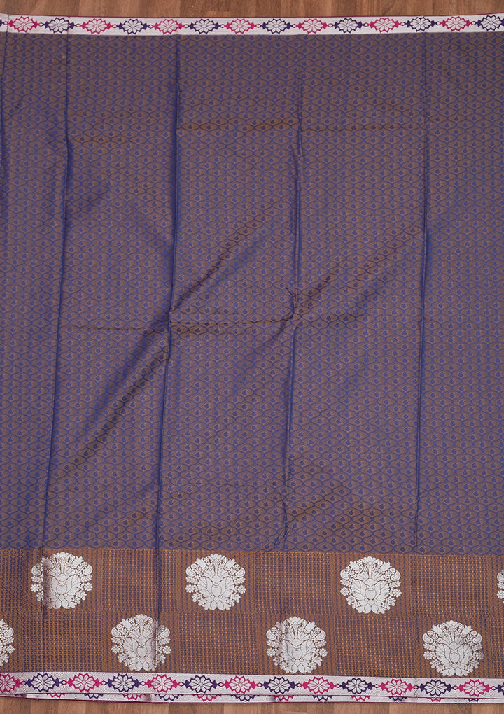 Navy Blue Zariwork Art Silk Designer Saree - Koskii