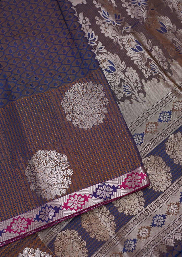 Navy Blue Zariwork Art Silk Designer Saree - Koskii