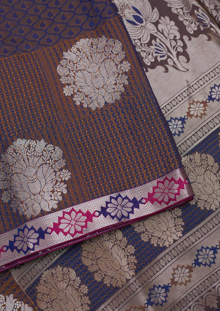 Navy Blue Zariwork Art Silk Designer Saree - Koskii