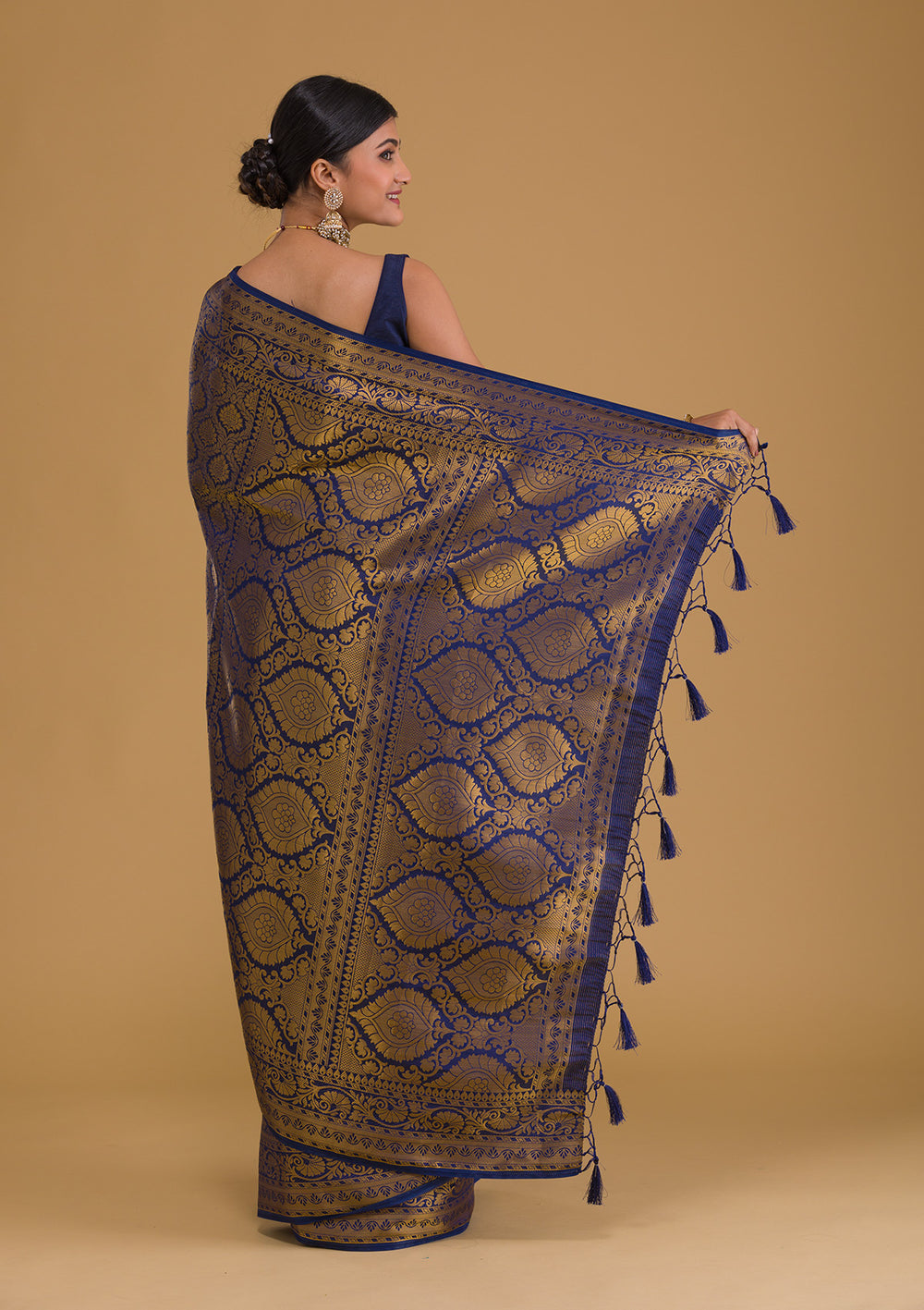 Navy Blue Zariwork Art Silk Designer Saree-Koskii