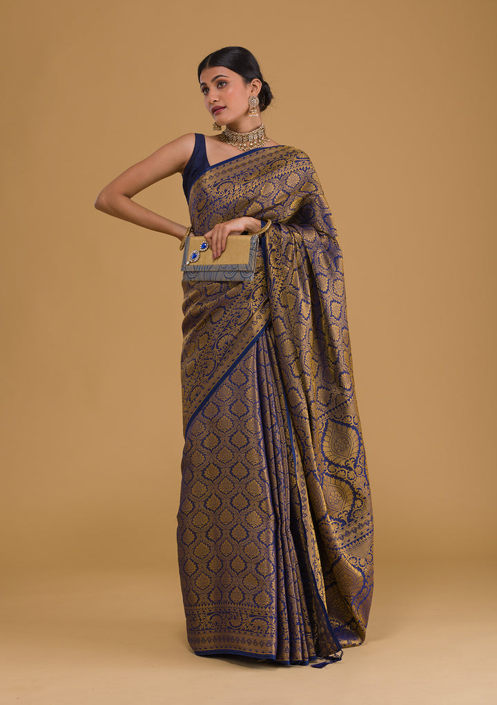 Navy Blue Zariwork Art Silk Designer Saree-Koskii