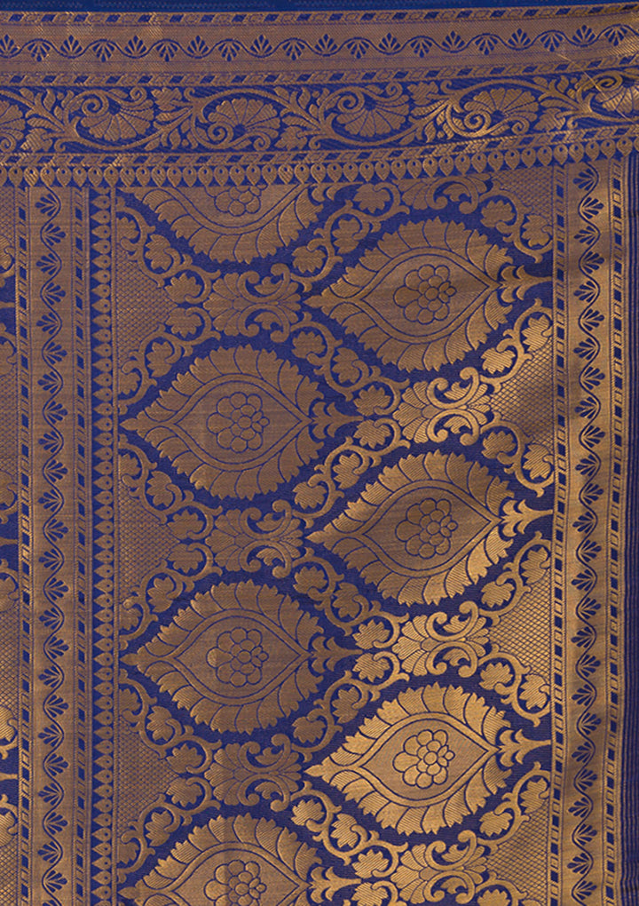 Navy Blue Zariwork Banarasi Saree-Koskii