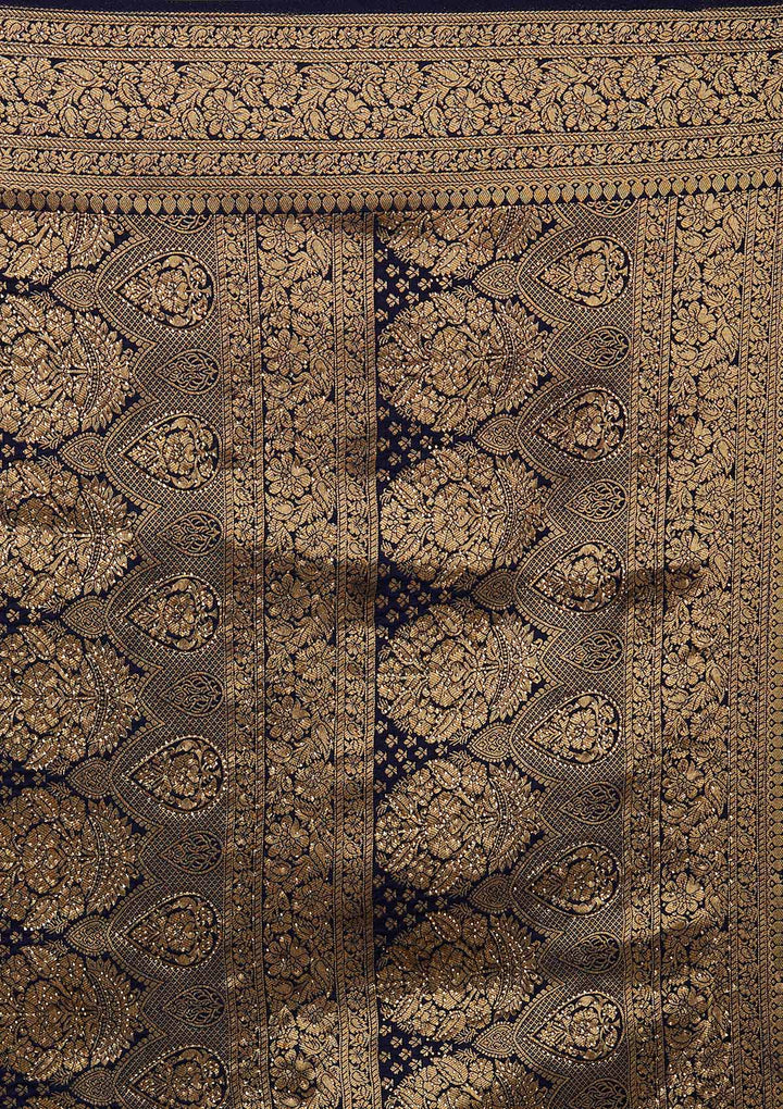 Navy Blue Zariwork Banarasi Designer Saree - Koskii
