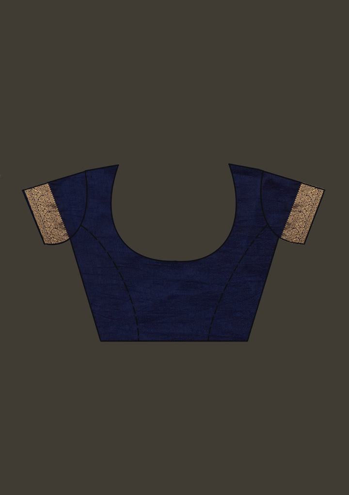 Navy Blue Zariwork Banarasi Designer Saree - Koskii