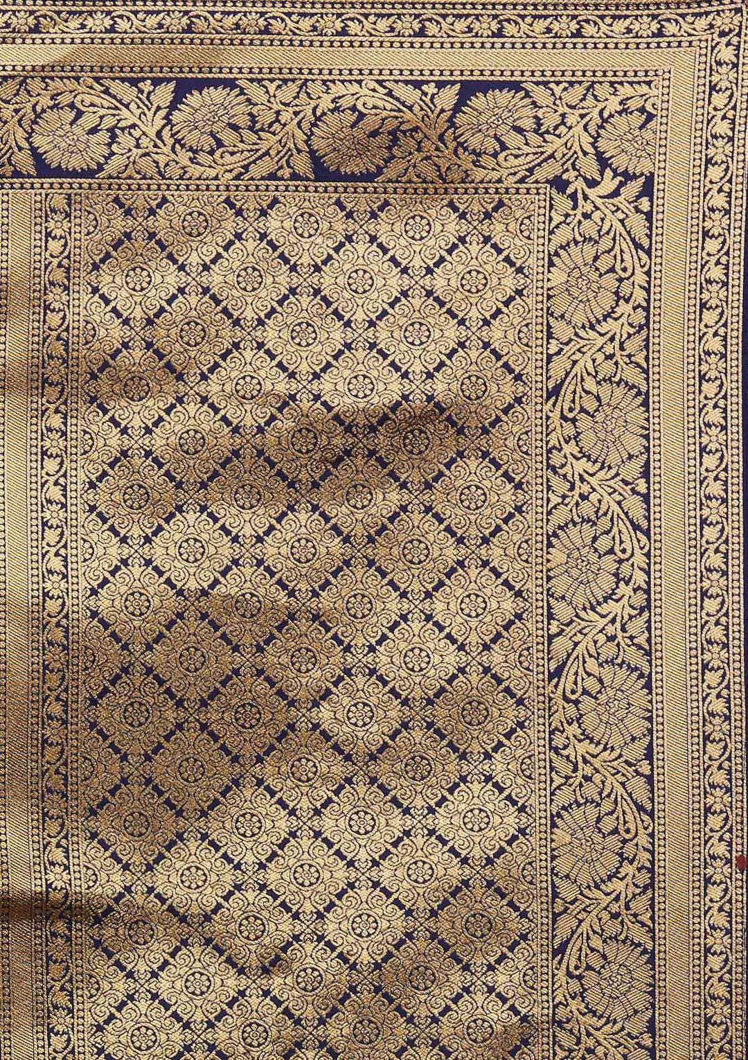 Navy Blue Zariwork Banarasi Designer Saree - Koskii