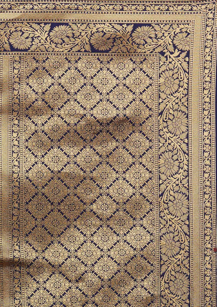 Navy Blue Zariwork Banarasi Designer Saree - Koskii
