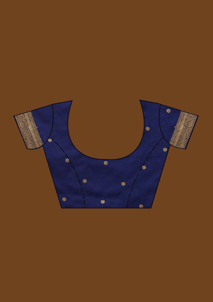 Navy Blue Zariwork Banarasi Designer Saree - Koskii
