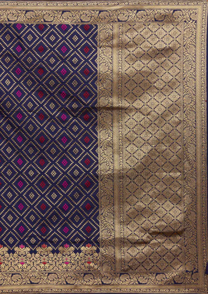 Navy Blue Zariwork Banarasi Designer Saree - Koskii