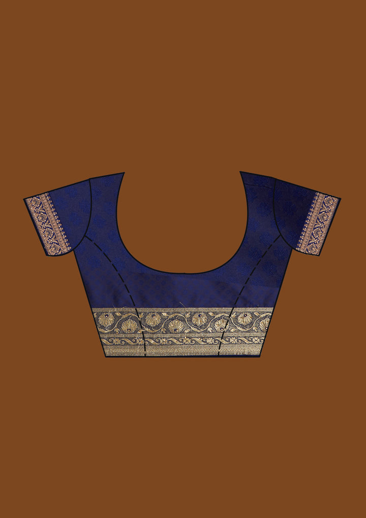 Navy Blue Zariwork Banarasi Designer Saree - Koskii
