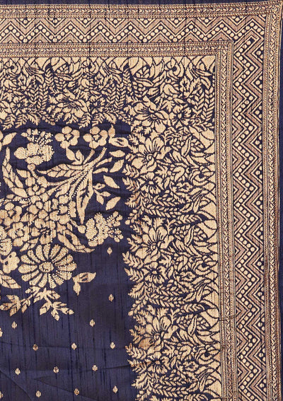 Navy Blue Zariwork Banarasi Designer Saree - Koskii
