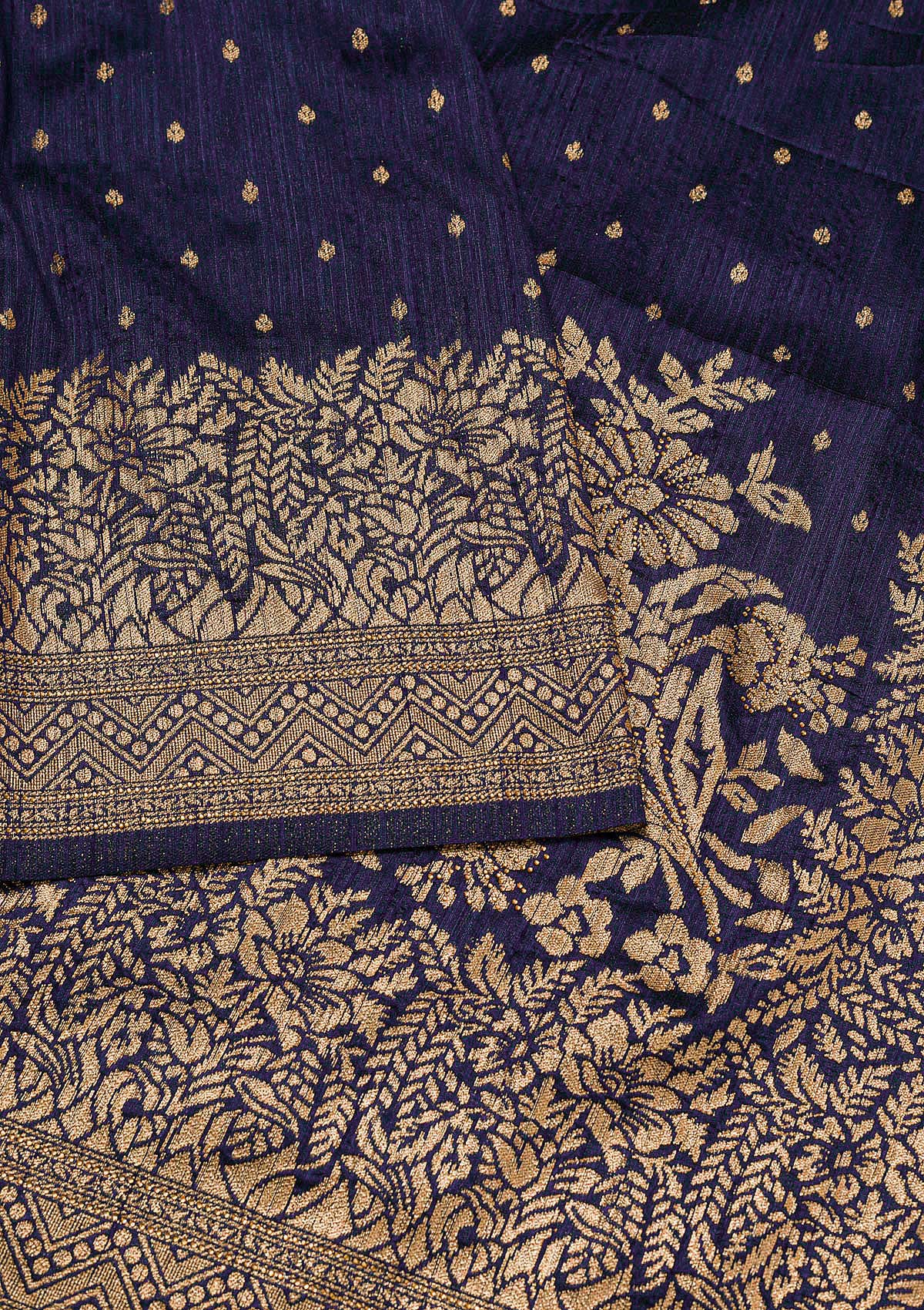 Navy Blue Zariwork Banarasi Saree-Koskii