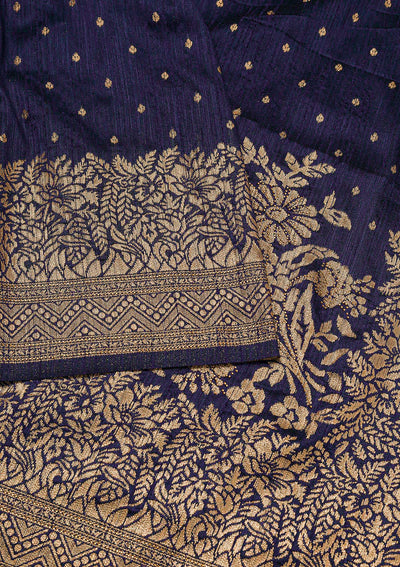 Navy Blue Zariwork Banarasi Saree-Koskii