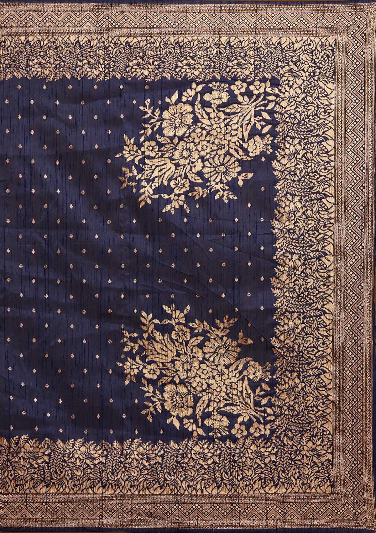 Navy Blue Zariwork Banarasi Designer Saree - Koskii