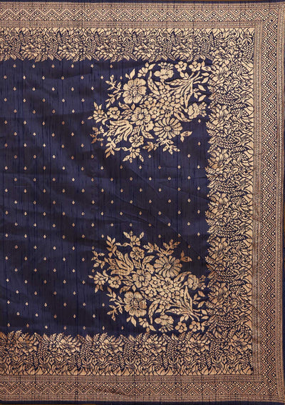 Navy Blue Zariwork Banarasi Designer Saree - Koskii