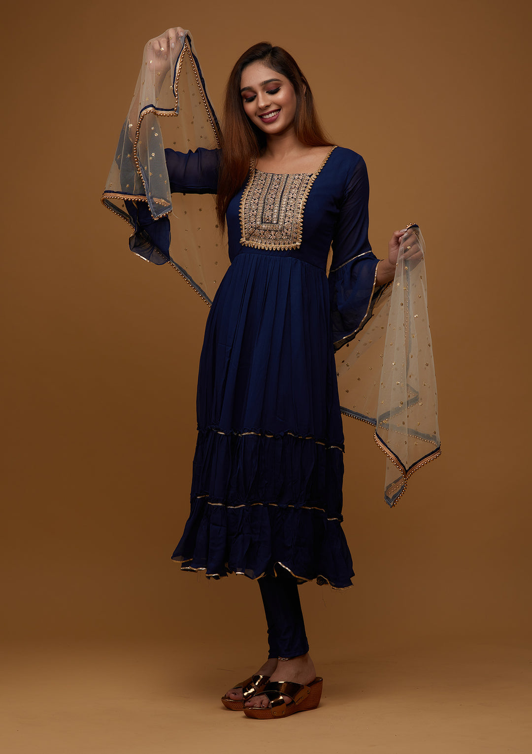 Navy Blue Zariwork Georgette Designer Salwar Suit - Koskii
