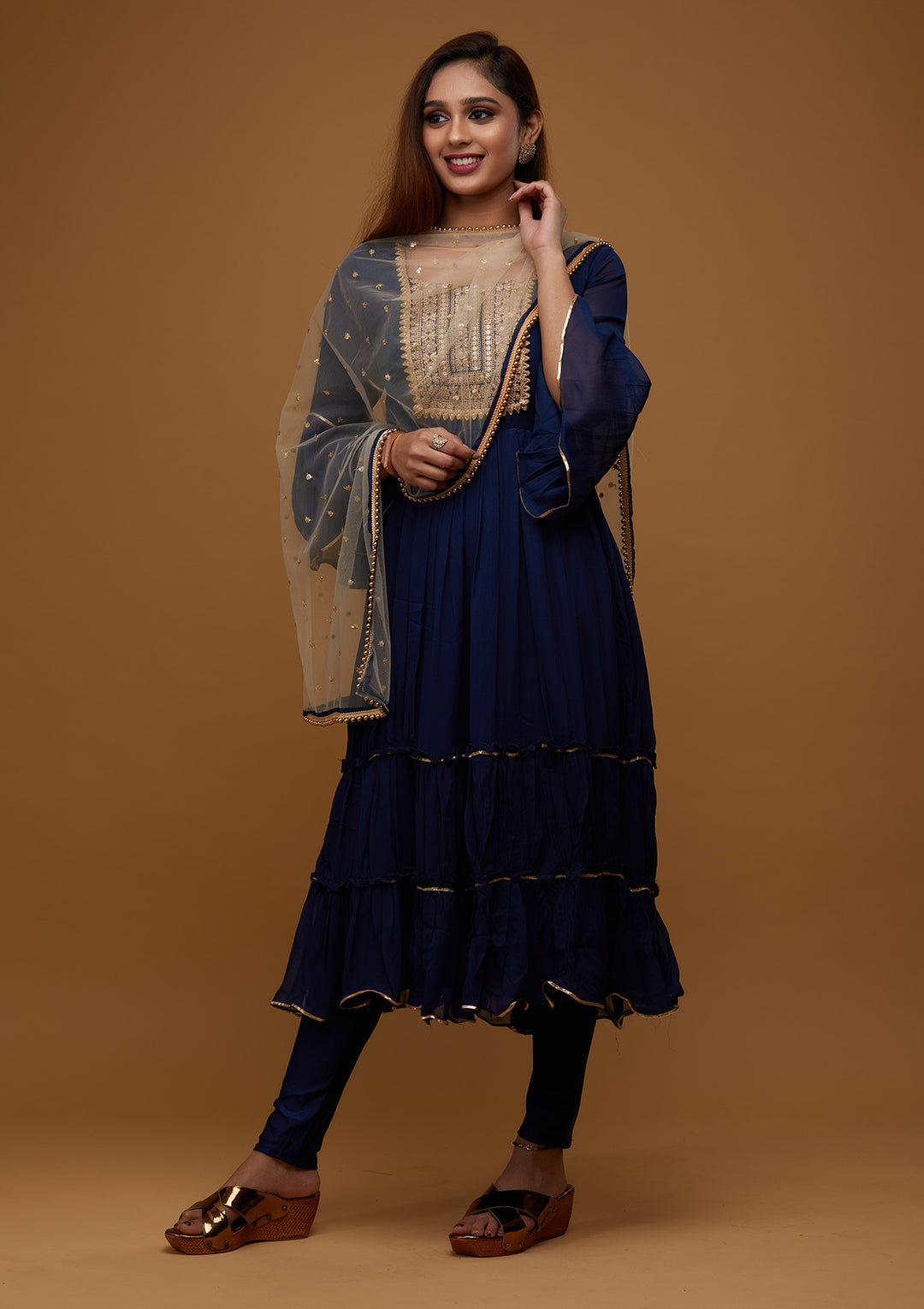Navy Blue Zariwork Georgette Designer Salwar Suit - Koskii