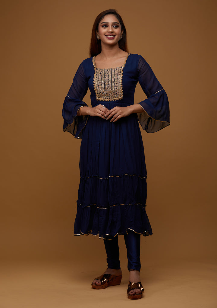 Navy Blue Zariwork Georgette Designer Salwar Suit - Koskii