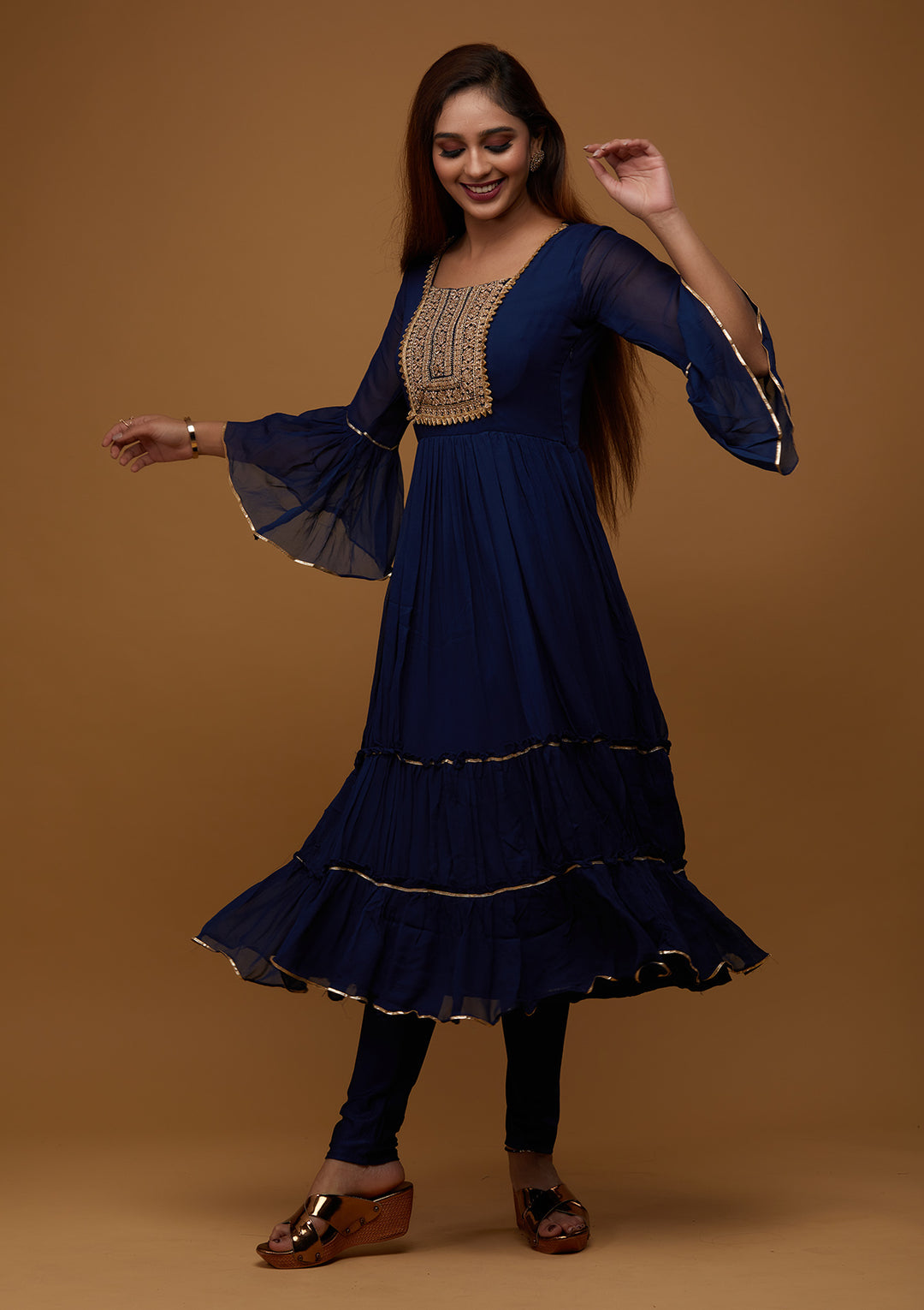 Navy Blue Zariwork Georgette Designer Salwar Suit - Koskii