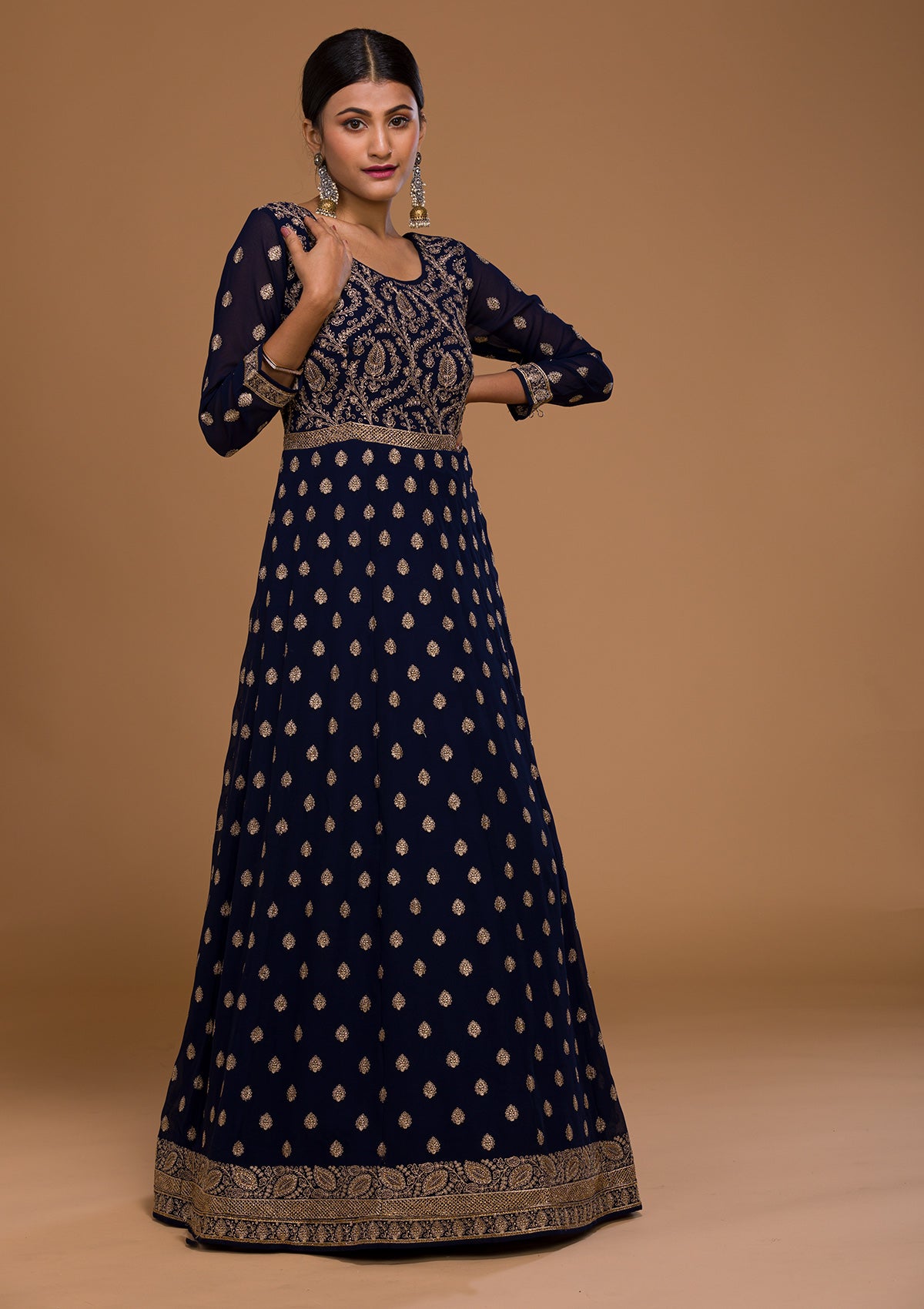 Navy Blue Zariwork Georgette Designer Salwar Suit-Koskii