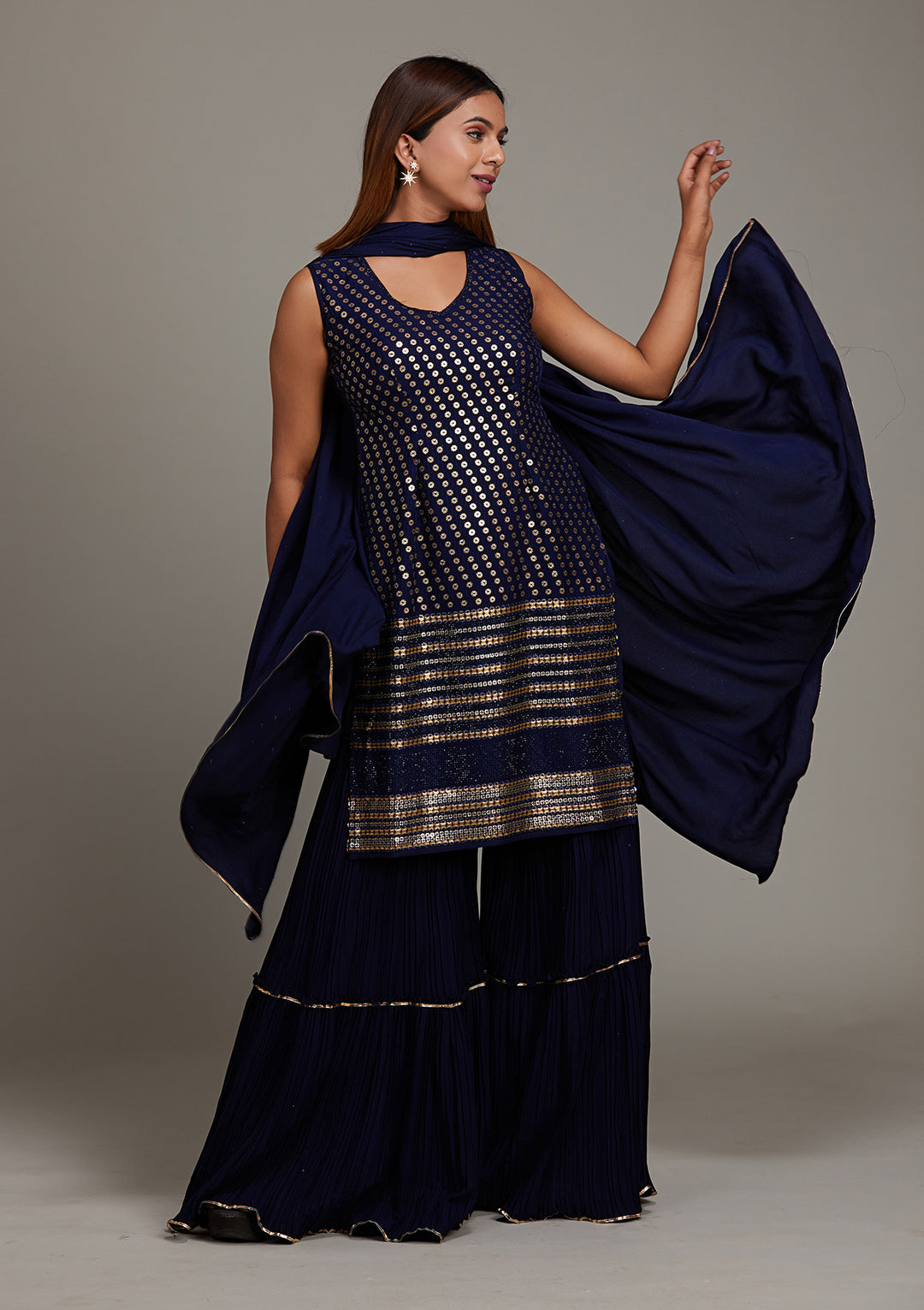 Navy Blue Zariwork Georgette Salwar Suit-Koskii