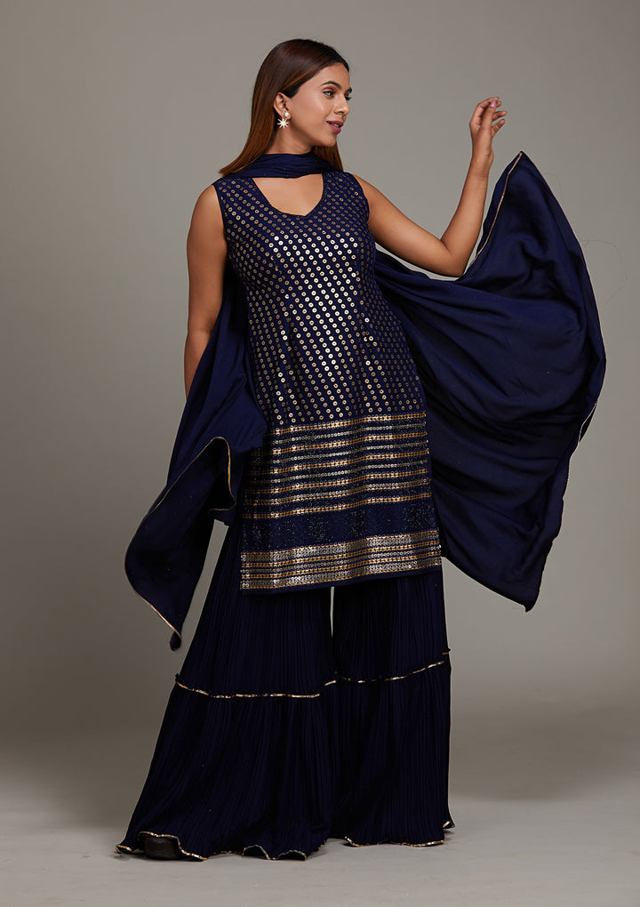 Navy Blue Zariwork Georgette Salwar Suit-Koskii