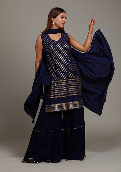 Navy Blue Zariwork Georgette Salwar Suit-Koskii