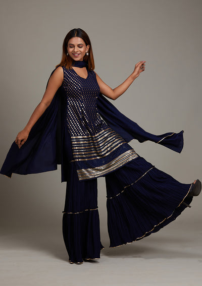 Navy Blue Zariwork Georgette Salwar Suit-Koskii