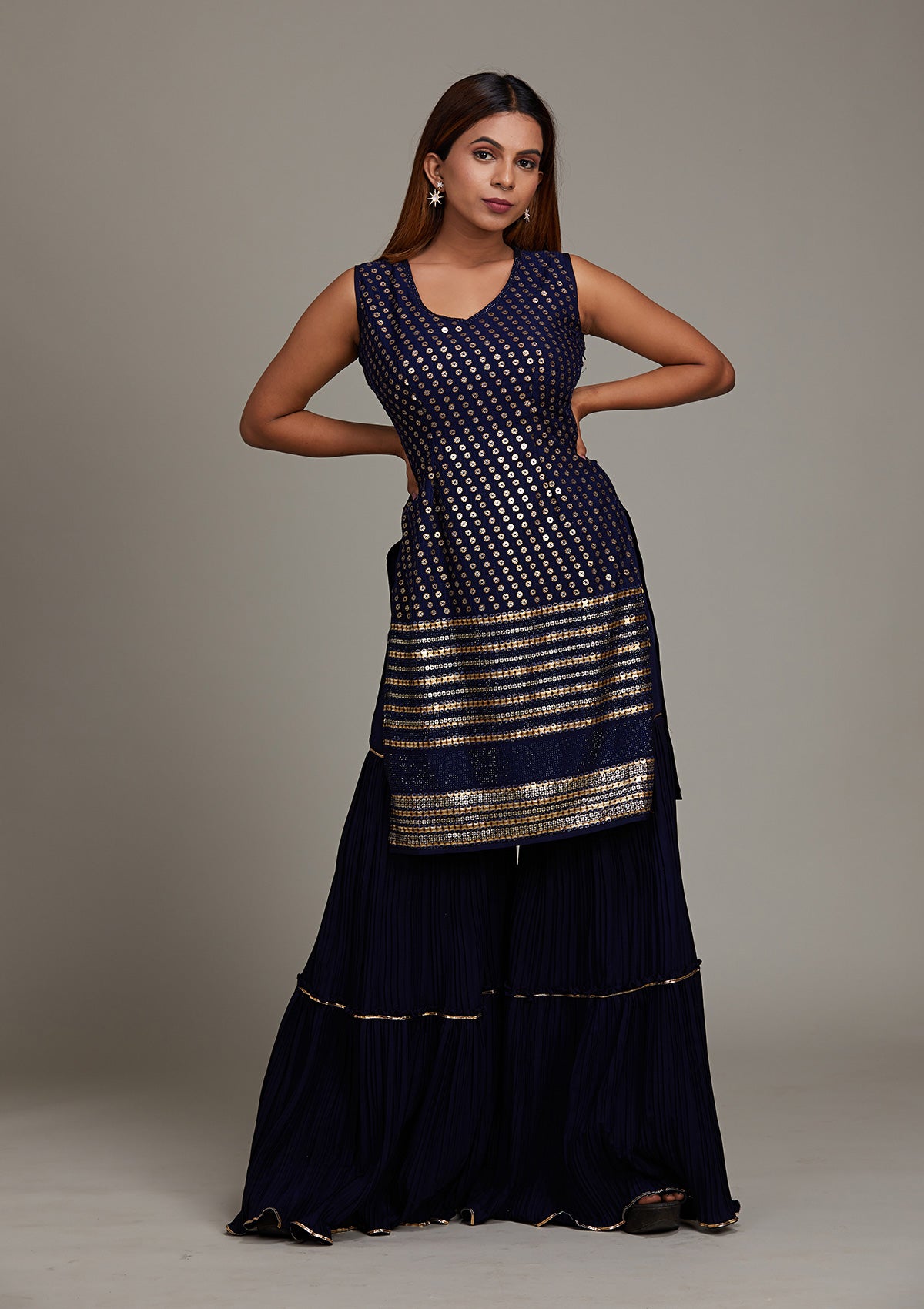 Navy Blue Zariwork Georgette Salwar Suit-Koskii