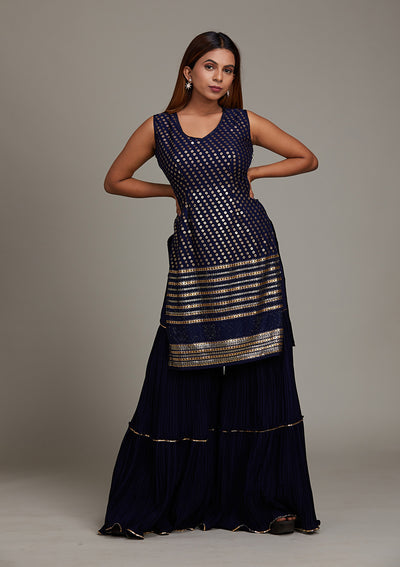 Navy Blue Zariwork Georgette Salwar Suit-Koskii