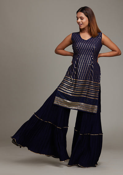 Navy Blue Zariwork Georgette Salwar Suit-Koskii