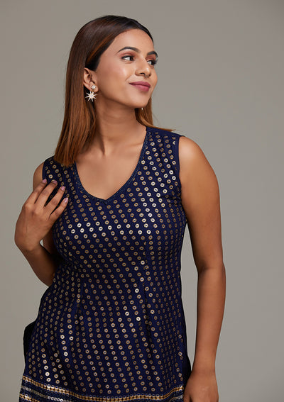 Navy Blue Zariwork Georgette Salwar Suit-Koskii