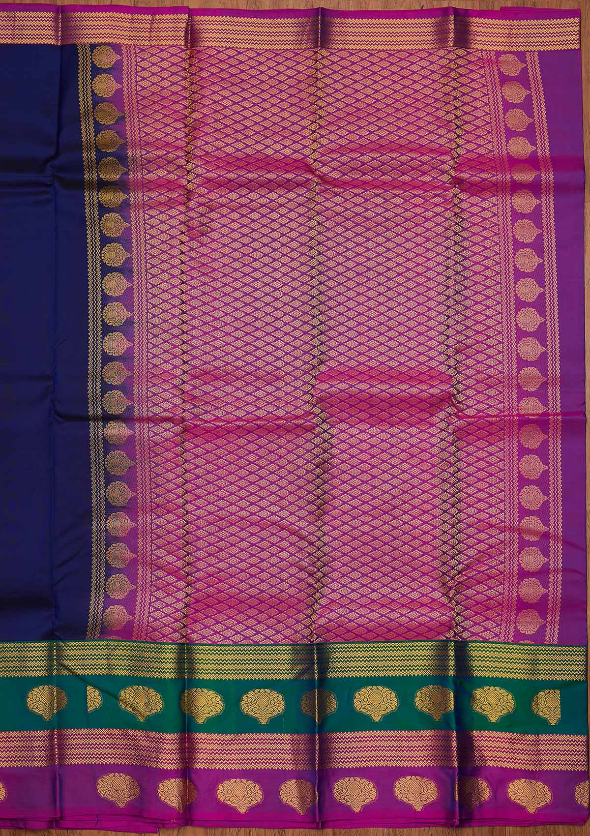 Navy Blue Zariwork Pure Silk Designer Saree - koskii