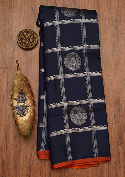Navy Blue Zariwork Pure Silk Designer Saree - koskii