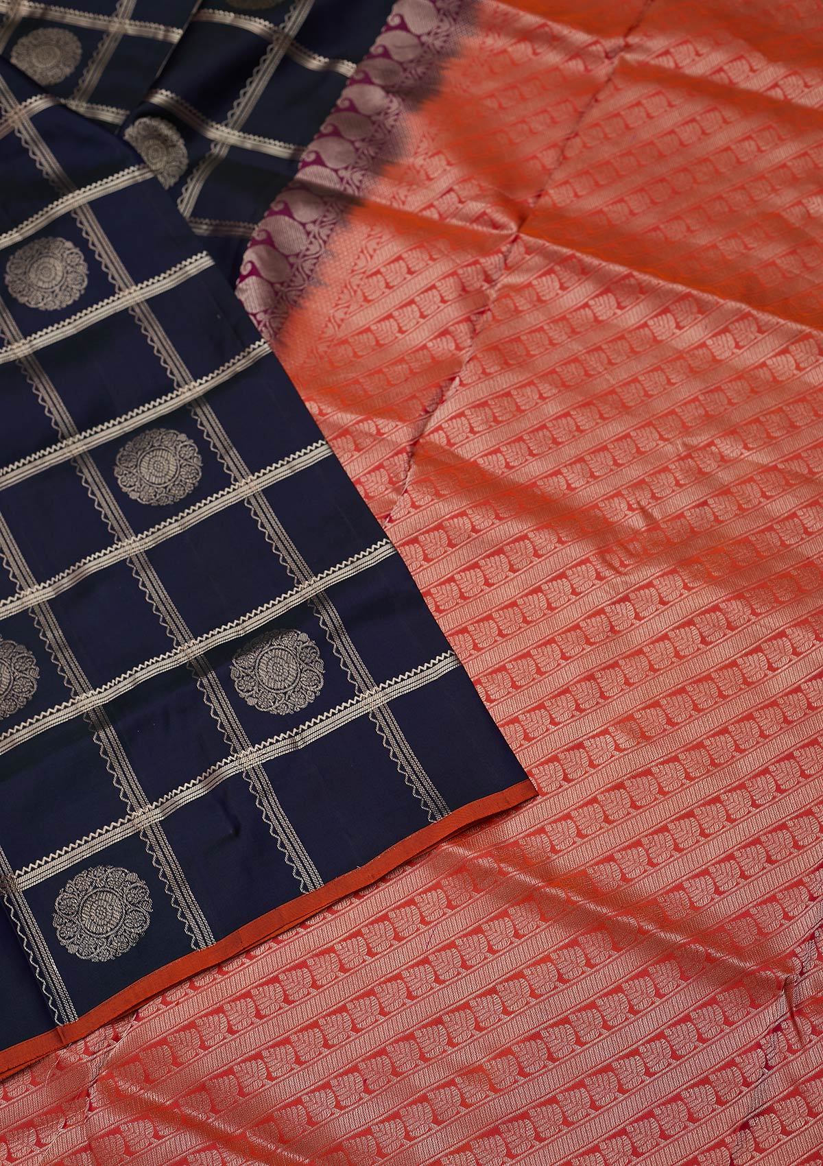 Navy Blue Zariwork Pure Silk Designer Saree - koskii