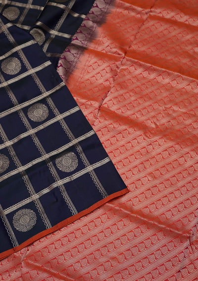 Navy Blue Zariwork Pure Silk Designer Saree - koskii