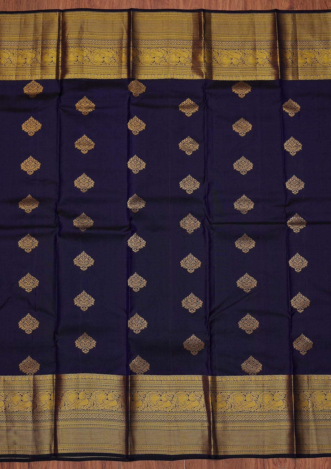 Navy Blue Zariwork Pure Silk Designer Unstitched Saree - Koskii